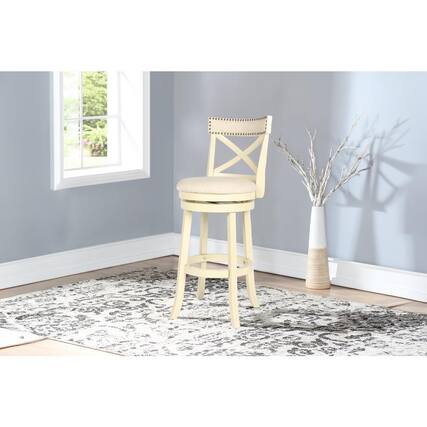 Front. New Classic Furniture - Furniture York 29" Wood Bar Stool with Fabric Seat in Ant White - White.