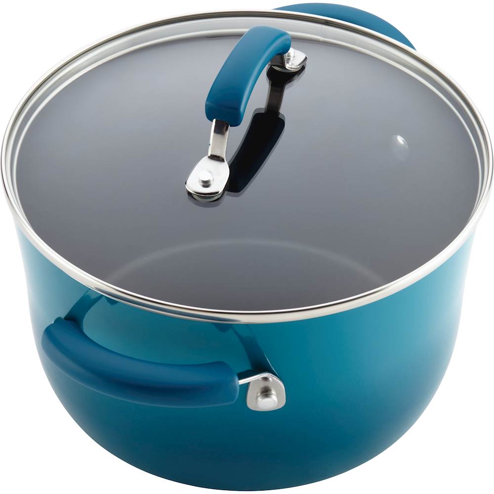 NOS! Rachel Ray Nonstick 6 Quart Porcelain Teal Blue Cookware Stock Pot  w/Lid
