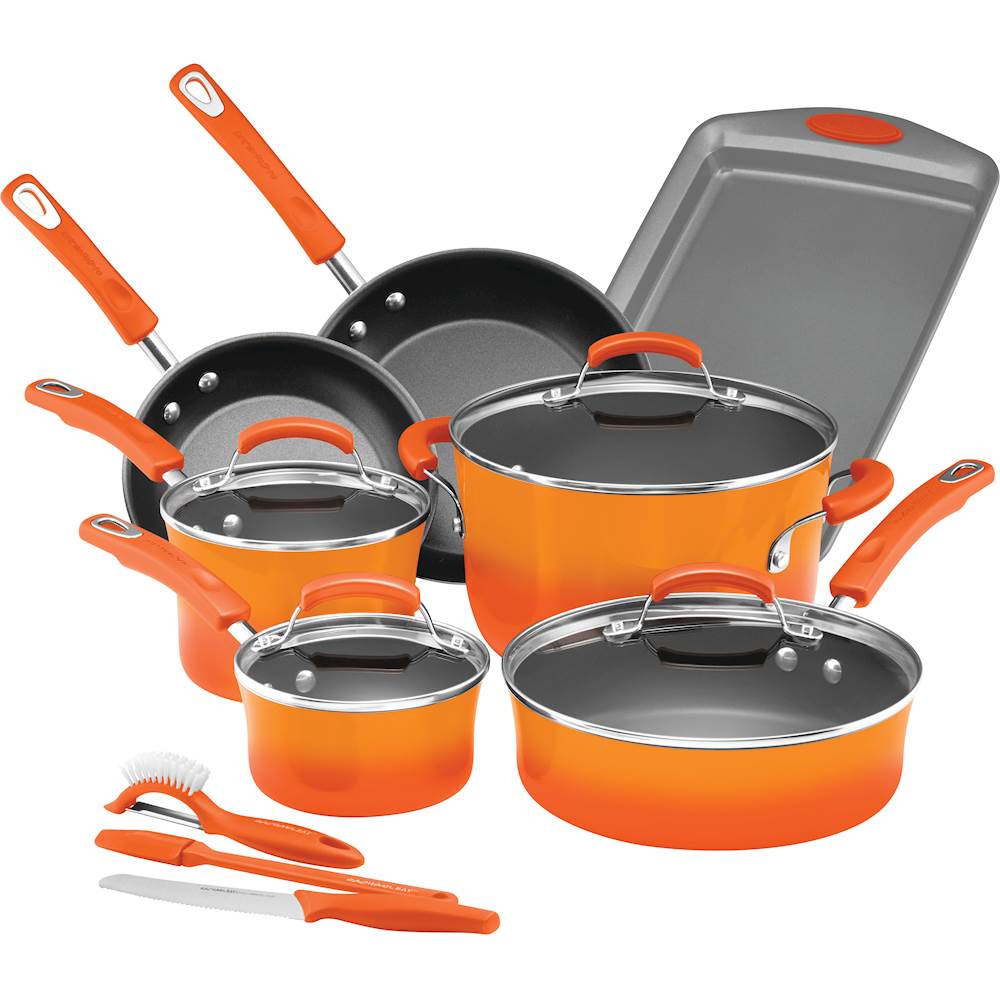 Best Buy: Rachael Ray 15-Piece Cookware Set Orange 91587042M