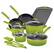 Angle. Rachael Ray - 14-Piece Cookware Set - Green Gradient.