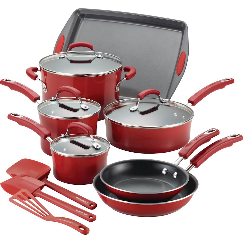 Angle View: Rachael Ray - 14-Piece Cookware Set - Red