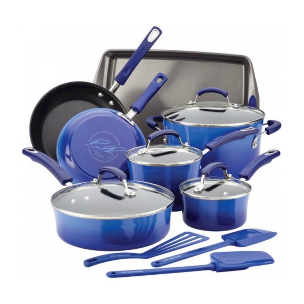 Rachael Ray - Hard Enamel Nonstick 14-Piece Cookware Set - Blue Gradient