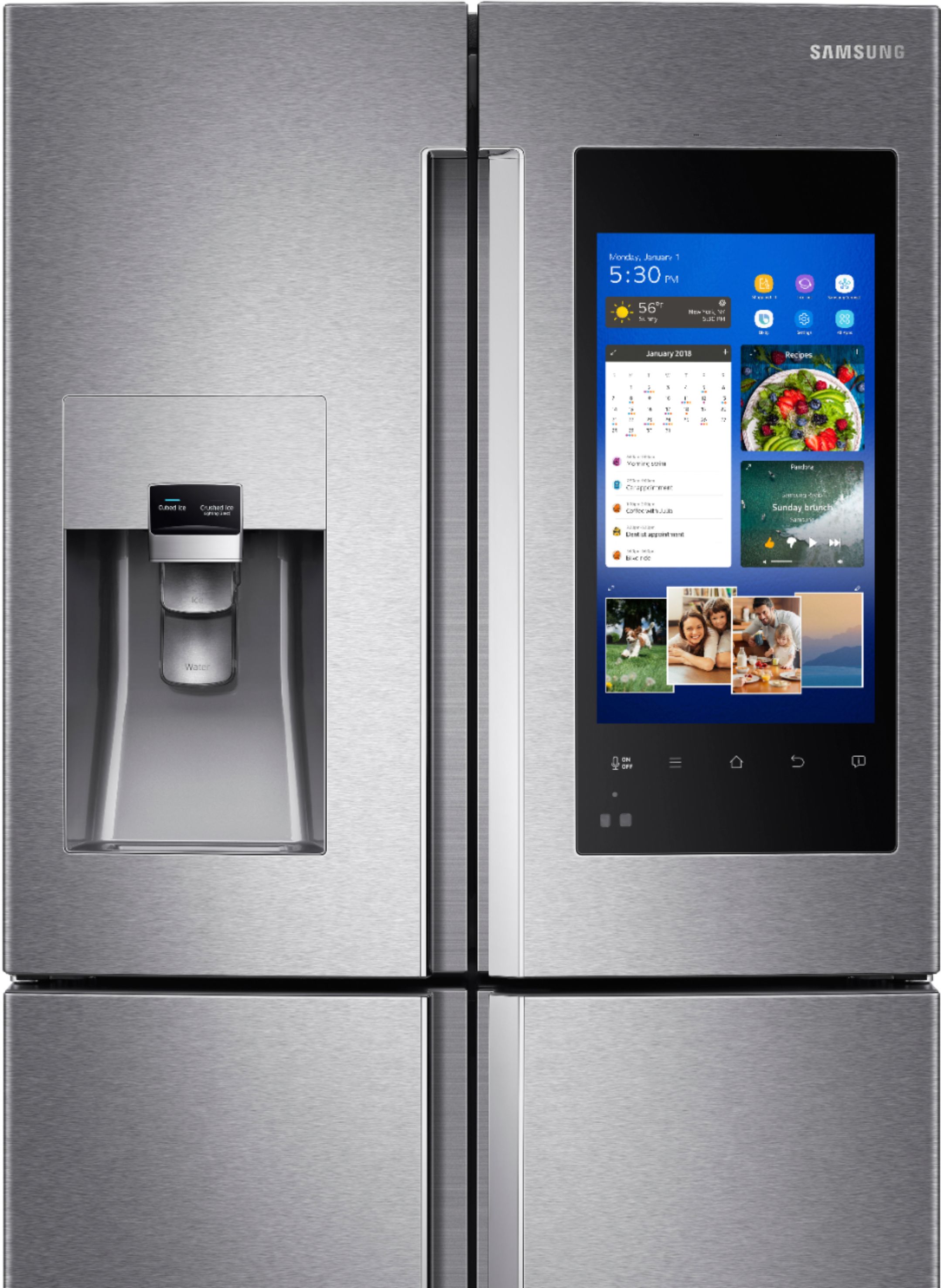 Samsung Family Hub 2 0 28 0 Cu Ft 4 Door Flex French Door Refrigerator With Apps Stainless Steel Rf28m9580sr Best Buy