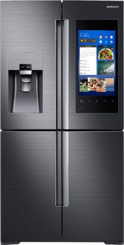 Samsung - Family Hub 2.0 22.0 Cu. Ft. 4-Door Flex French Door Counter-Depth Refrigerator - Black Stainless Steel - Larger Front