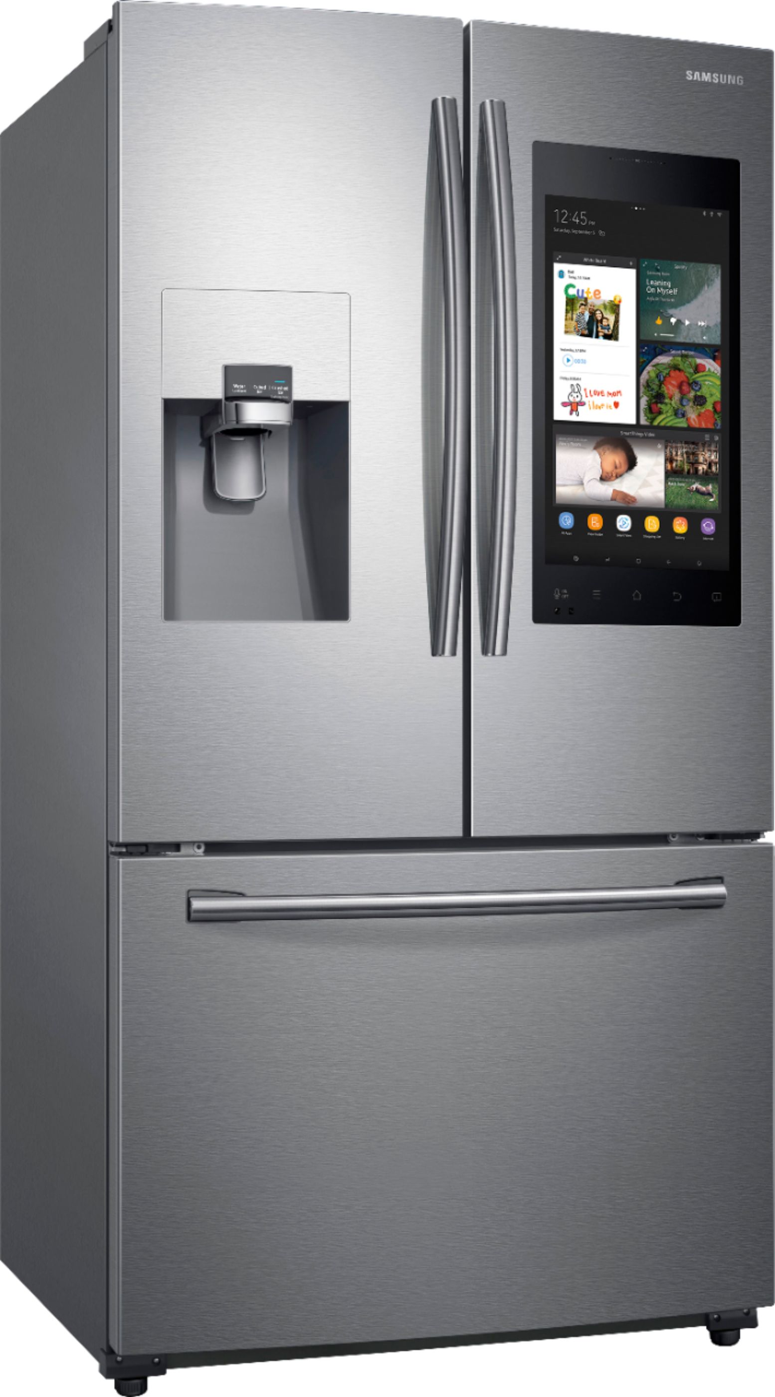 Angle View: Samsung - Family Hub 24.2 Cu. Ft. 3-Door French Door Refrigerator - Stainless steel