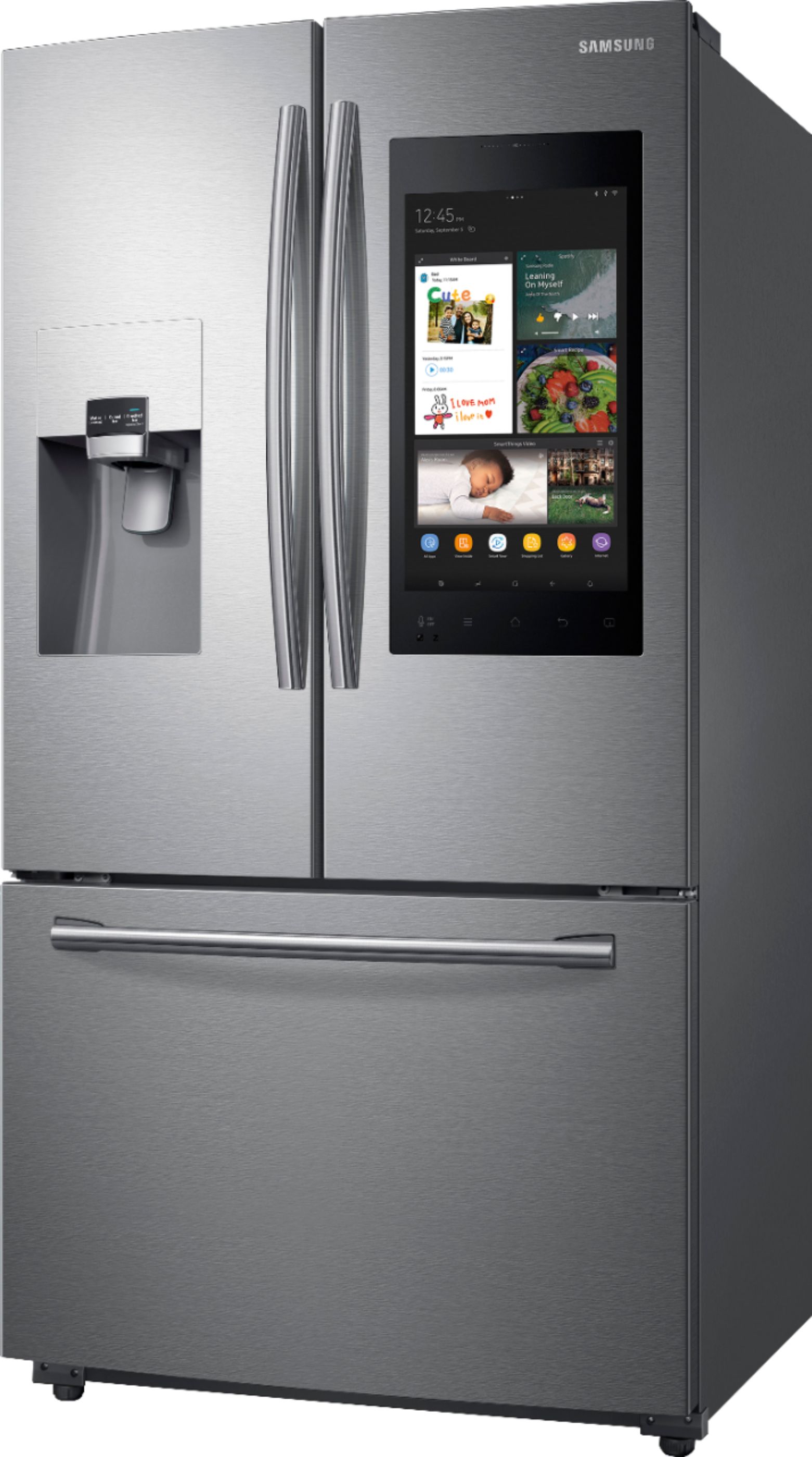 Left View: Samsung - Family Hub 24.2 Cu. Ft. 3-Door French Door Refrigerator - Stainless steel