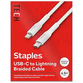 Staples TECH - Lightning to USB-C Charging Cable, 6.5 ft., White (ST62333) - White