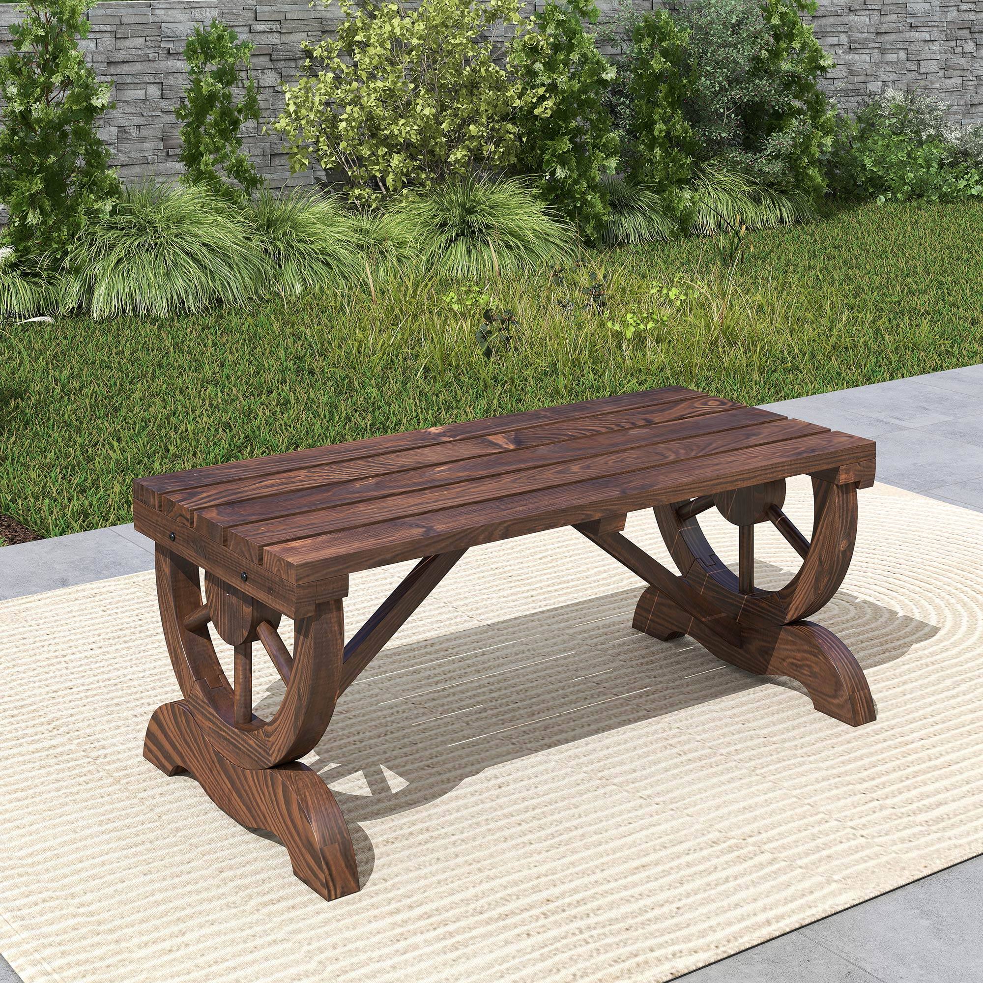 Alt View 4. Outsunny - Outsunny 2-Person Wooden Garden Bench, Outdoor Wagon Wheel Porch Bench for Backyard Garden - Carbonized.