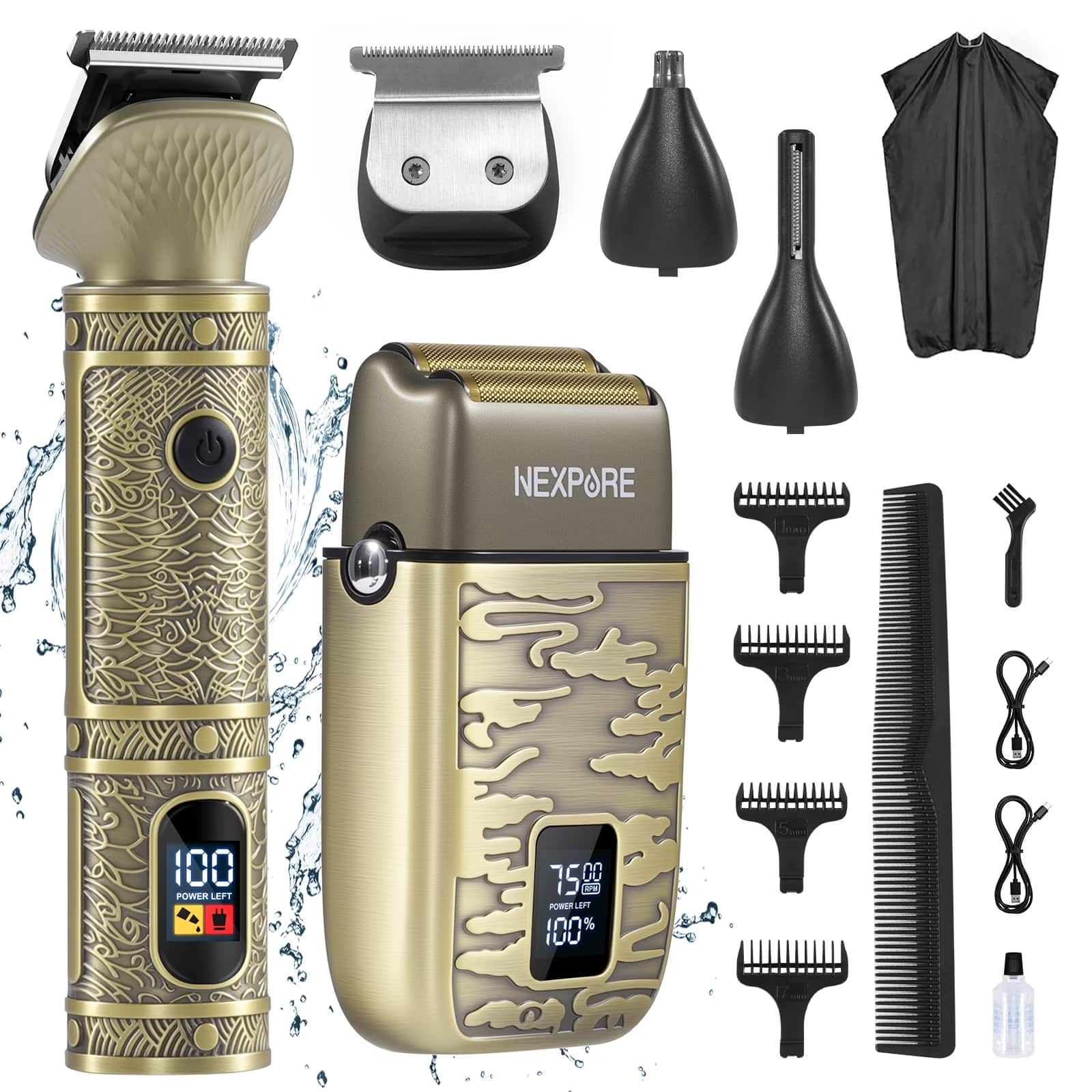 NEXPURE - Hair Clippers for Men - Professional Beard Trimmer for Hair, Beard, Nose and Body, Waterproof Cordless Hair Trimmer