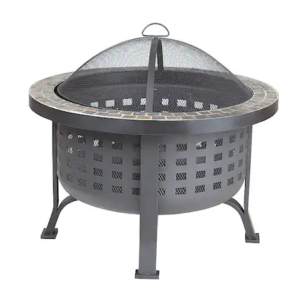 Front. Fire Sense - Alpina Round Slate Top Fire Pit - Black.