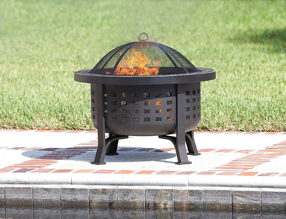 Alt View 11. Fire Sense - Alpina Round Slate Top Fire Pit - Black.