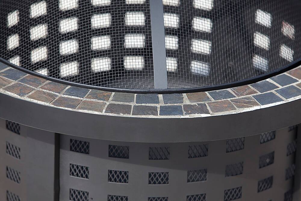Alt View 12. Fire Sense - Alpina Round Slate Top Fire Pit - Black.