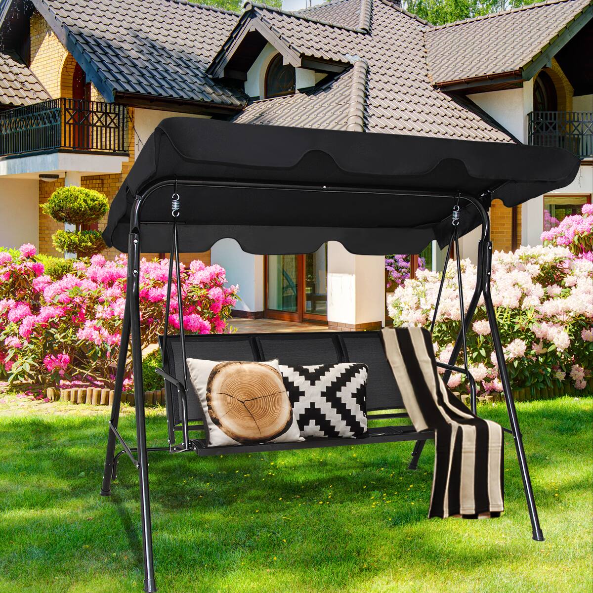 Alt View 3. Costway - Costway Outdoor Patio Swing Canopy 3 Person Canopy Swing Chair Patio Hammock - Black.