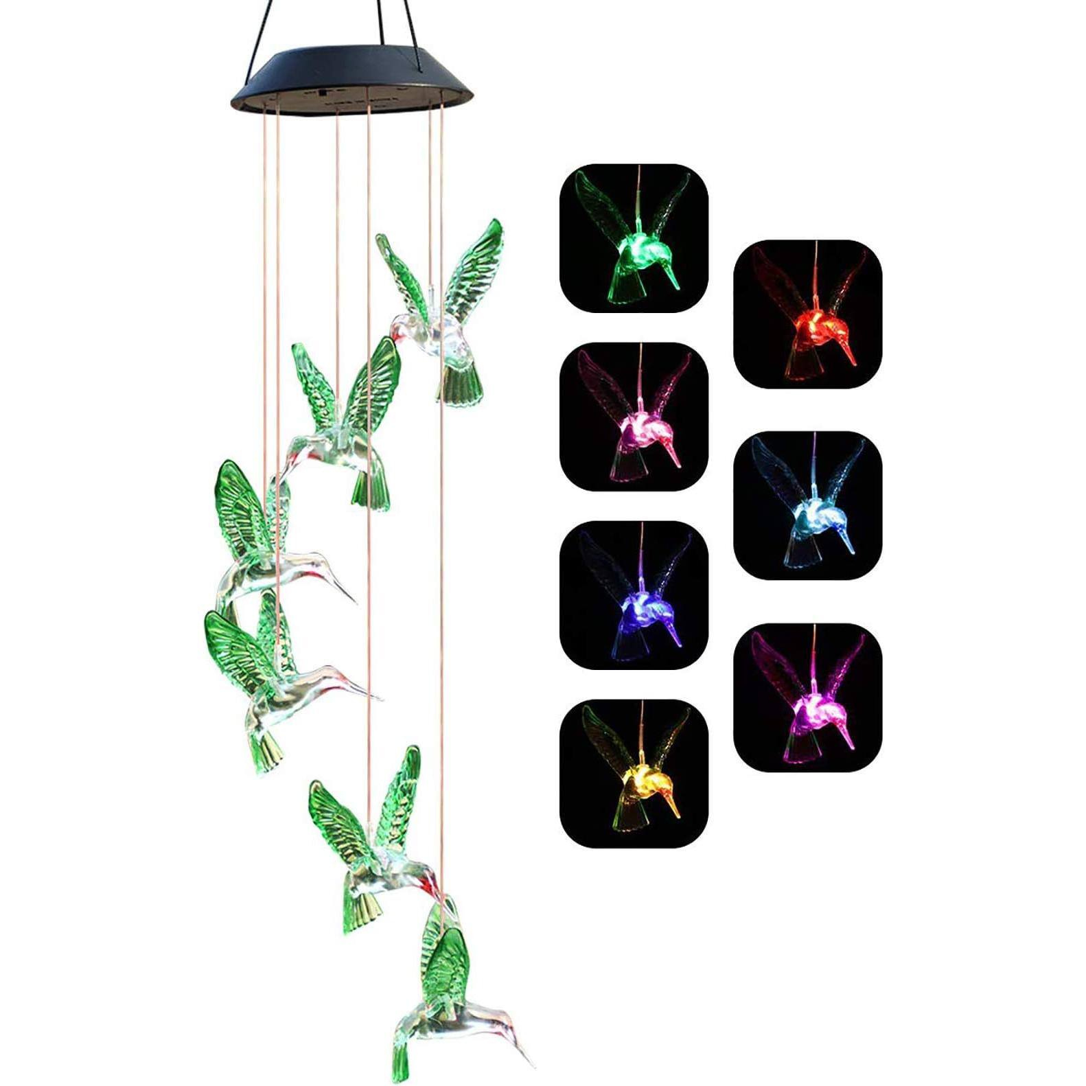 Front. Fabibe - Solar Hummingbird Wind Chime Color Changing Solar Mobile Wind Chime Outdoor Mobile Hanging Patio Light Solar - Default.
