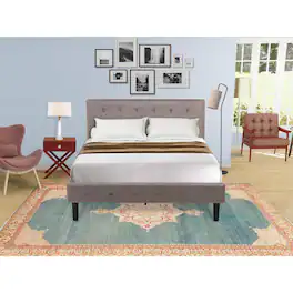 East West Furniture - NL14F-1HA13 2 Piece Full Bed Set - 1 Bed Brown Taupe Velvet Fabric Headboard and 1 Bedroom Nightstand - Burgundy Finish - Taupe Brown