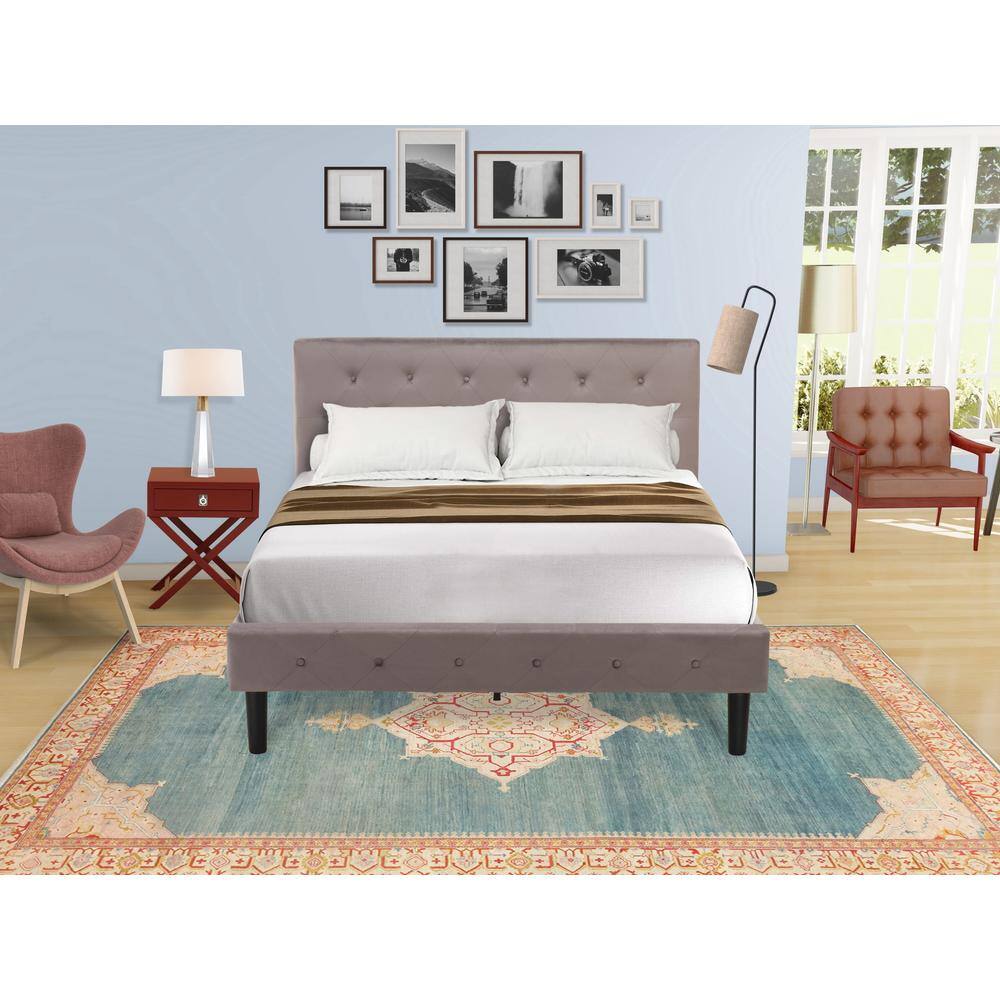 Front. East West Furniture - NL14F-1HA13 2 Piece Full Bed Set - 1 Bed Brown Taupe Velvet Fabric Headboard and 1 Bedroom Nightstand - Burgundy Finish - Taupe Brown.
