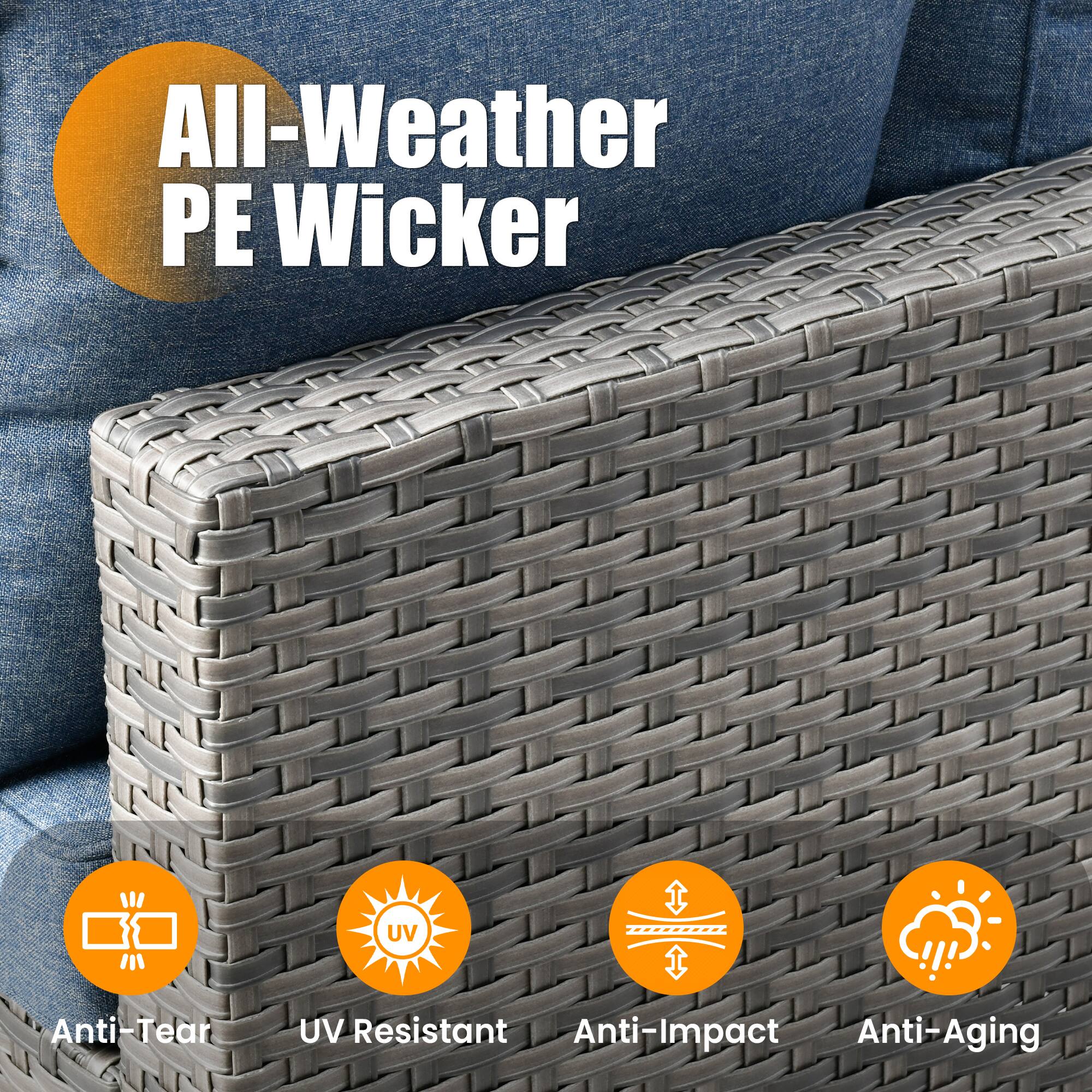 All-Weather PE Wicker

- Anti-Tear
- UV Resistant
- Anti-Impact
- Anti-Aging
