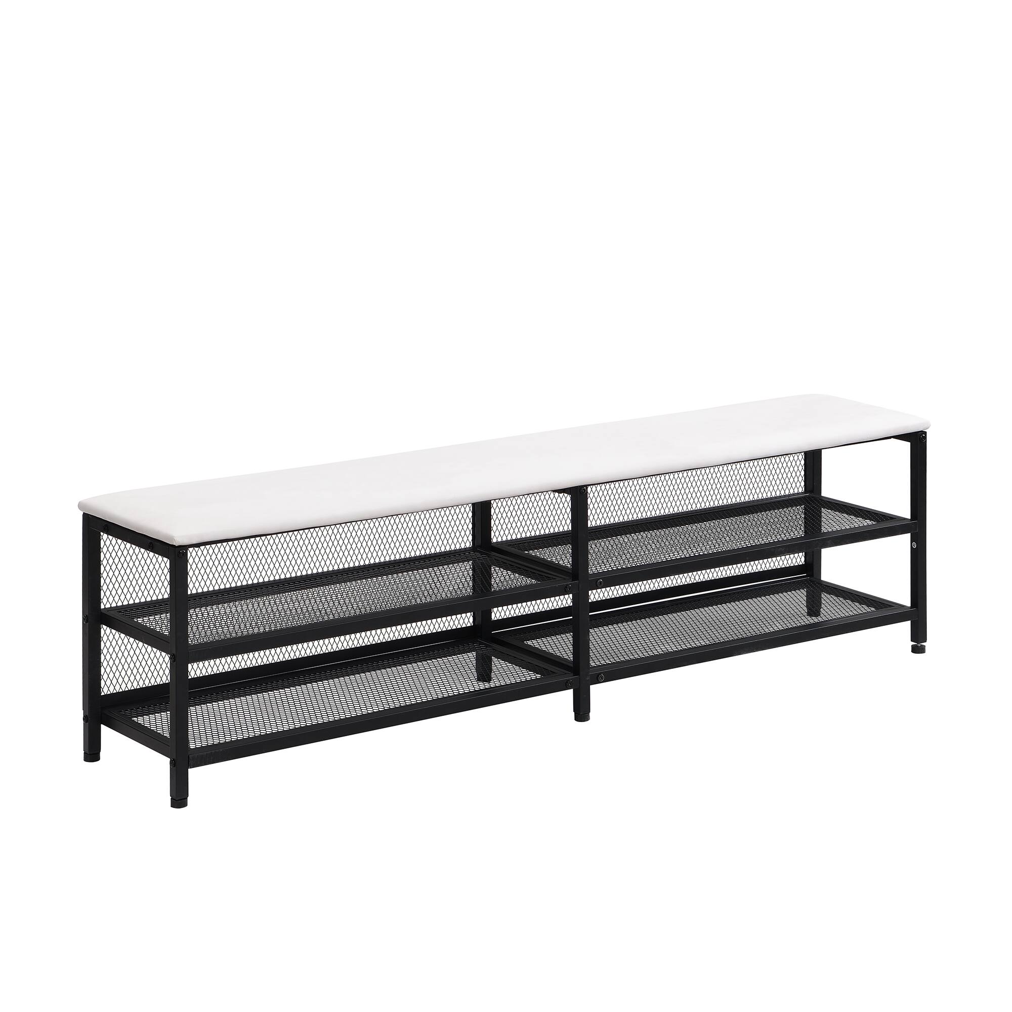 Alt View 4. Tiramisubest - Full size Metal Platform Bed with Two-Tier Storage Shelves, Wooden Storage Cabinet, Black - Black.