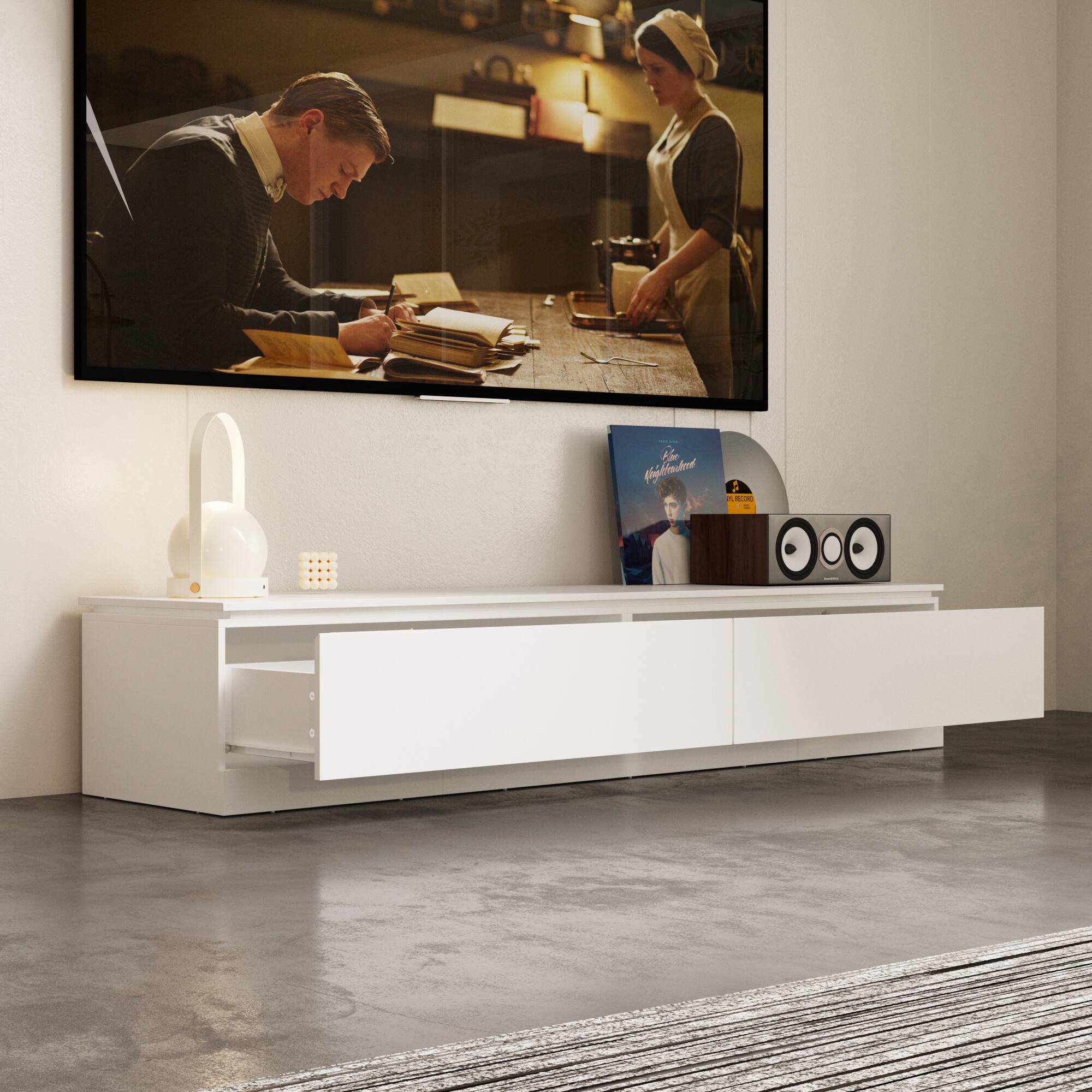 Alt View 5. Famapy - Famapy Extendable TV Stand: 70 - Inch TV Fit, Adjustable Storage & Sleek White Design - White.