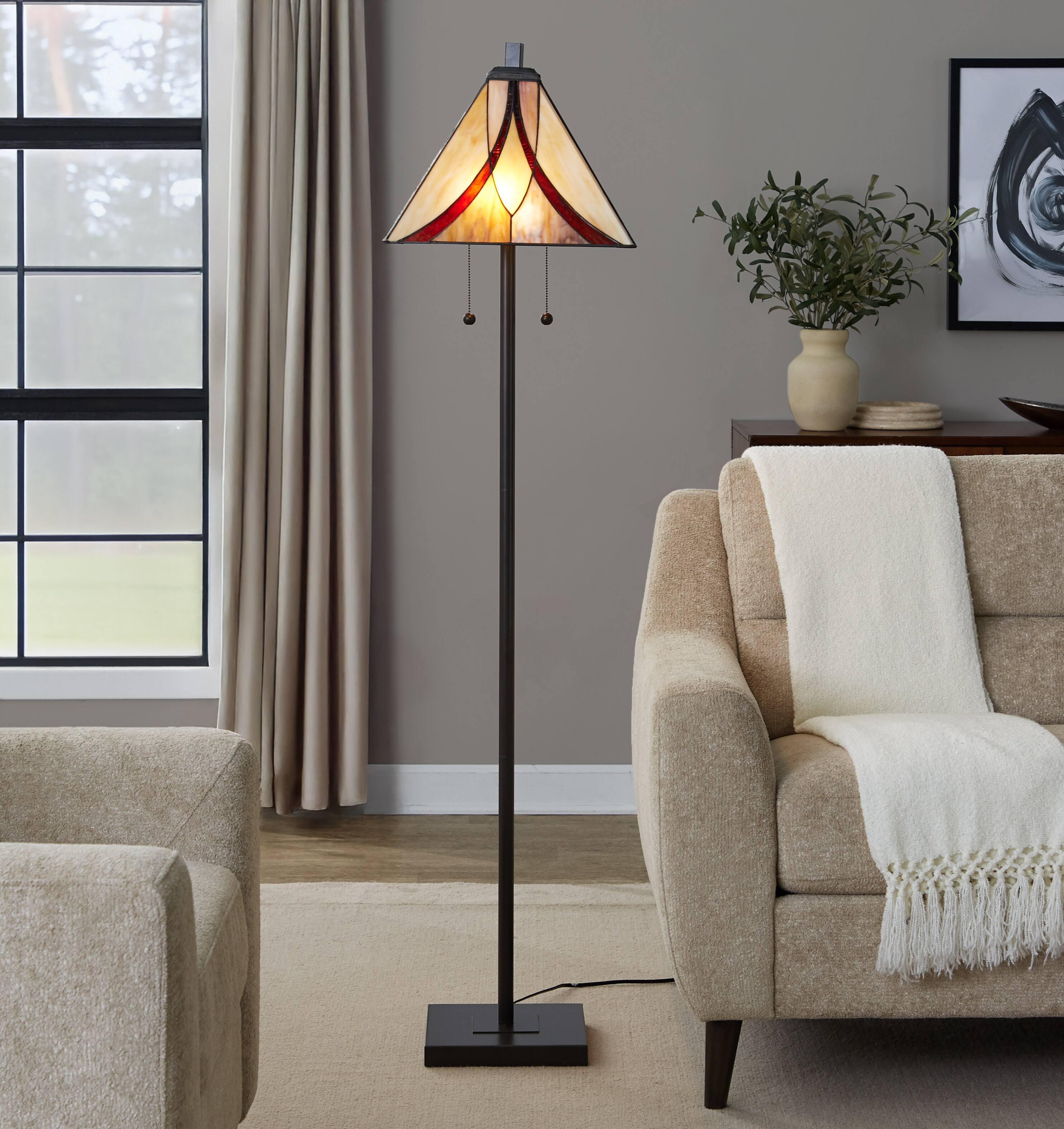 Angle. Loheer - Loheer Oil Rubbed Bronze Floor Lamp 63 Inch with Brown Cream Glass Shade Traditional Bedroom Lighting - Bronze,Brown,Cream.