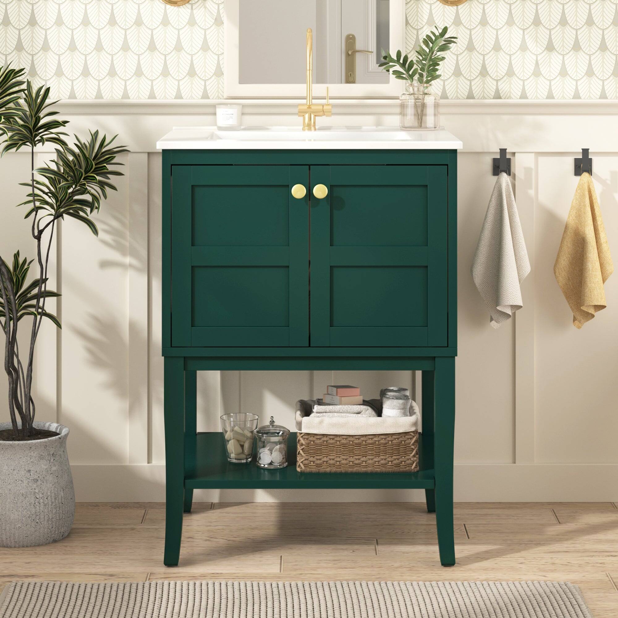 Alt View 4. Boyel Living - 24 Inch Modern Bathroom Vanity with Resin Sink and Two Doors Green - Green.