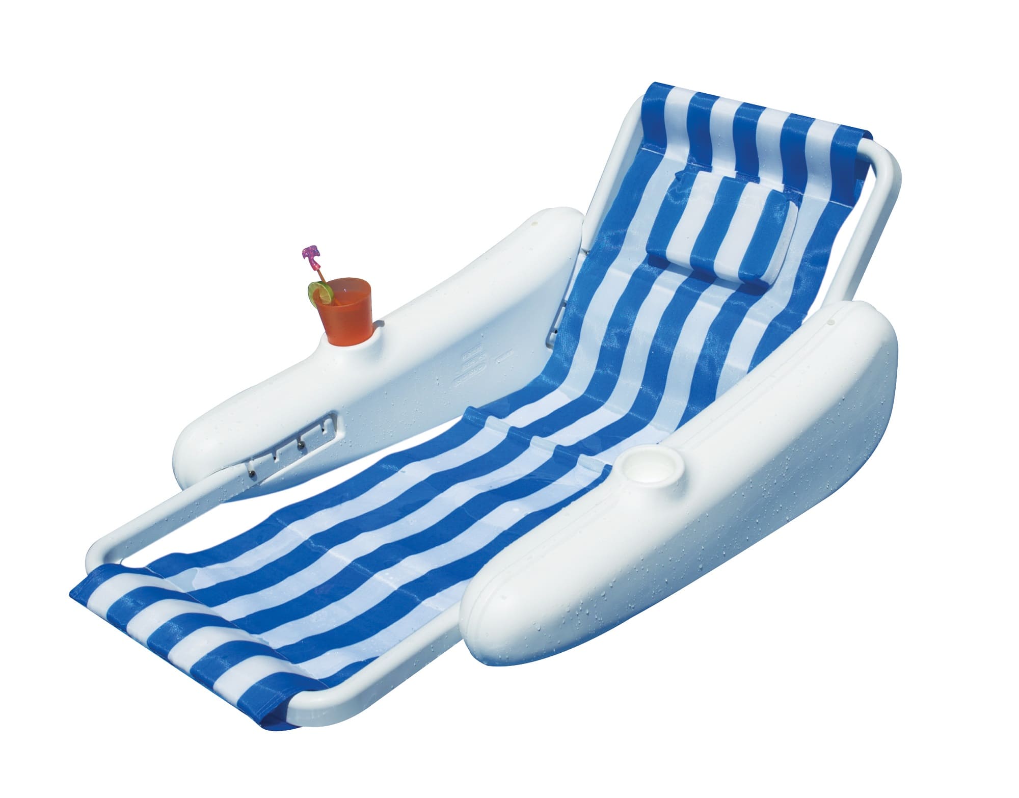 Swim Central - 66" Sunchaser and White Striped Sling Back Floating Lounge Chair - Blue