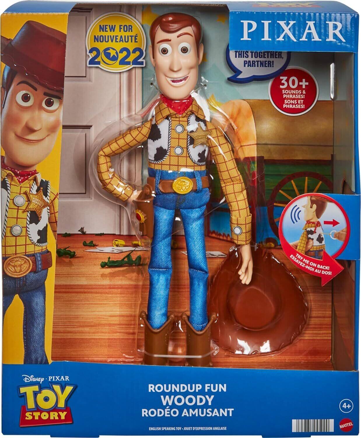 NEW FOR NOUVEAUTÉ 2022

PIXAR THIS TOGETHER, PARTNER! 30+ SOUNDS & PHRASES! SONS ET PHRASES!

TRY ESSAYEZ-MOI ME ON BACK! AU DOS!

Disney PIXAR TOY STORY

ROUNDUP FUN WOODY RODEO AMUSANT ENGLISH SPEAKING TOY Y-JOUET D'EXPRESSION ANGLAISE

4+ MATTEL