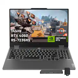 Lenovo - LOQ 15.6" Gaming Laptop,Ryzen 5 7235HS,32GB DDR5,1TB SSD+1TB Dock Set,GeForce RTX 4050,Backlit,Win 11,Grey - Gray