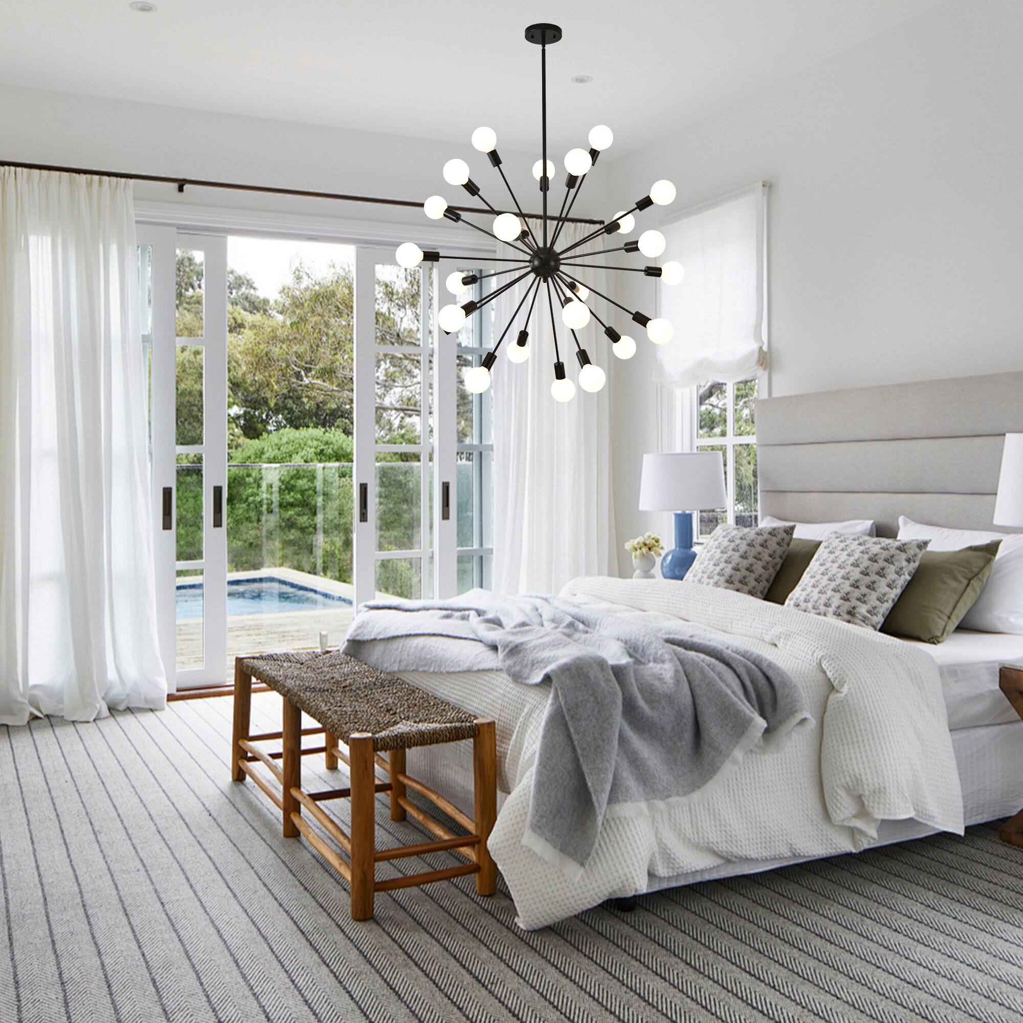 Left. RYHNUYNE - 24 Light Sputnik Chandelier 41 Inch Mid Century Modern Pendant Light Adjustable Height Industrial Ceiling Fixture.