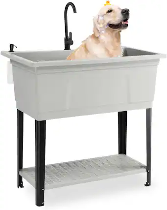 Front. Winado - 37-Gallon Freestanding Utility Sink 36" Heightened Basin with Faucet for Home, Laundry, Garage, Outdoor Garden, Pet Wash - Gray.