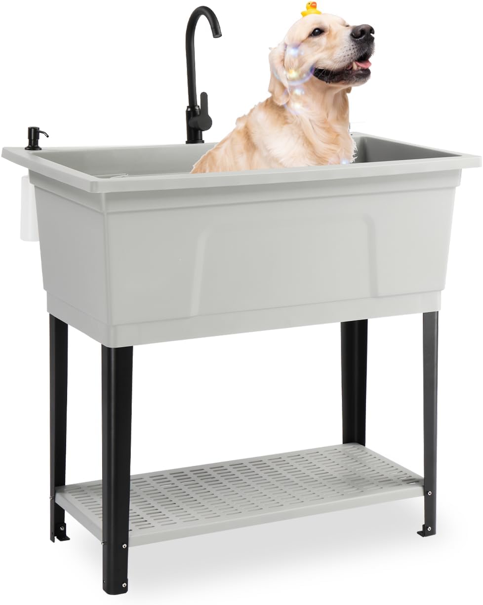 Front. Winado - 37-Gallon Freestanding Utility Sink 36" Heightened Basin with Faucet for Home, Laundry, Garage, Outdoor Garden, Pet Wash - Gray.