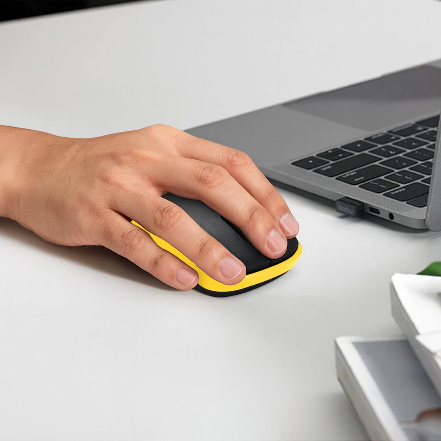 Alt View 1. SaharaCase - Wireless Mouse | Smooth Scroll | Comfort Fit | USB & Type C Adapter | Navigate Series - Black/Yellow.