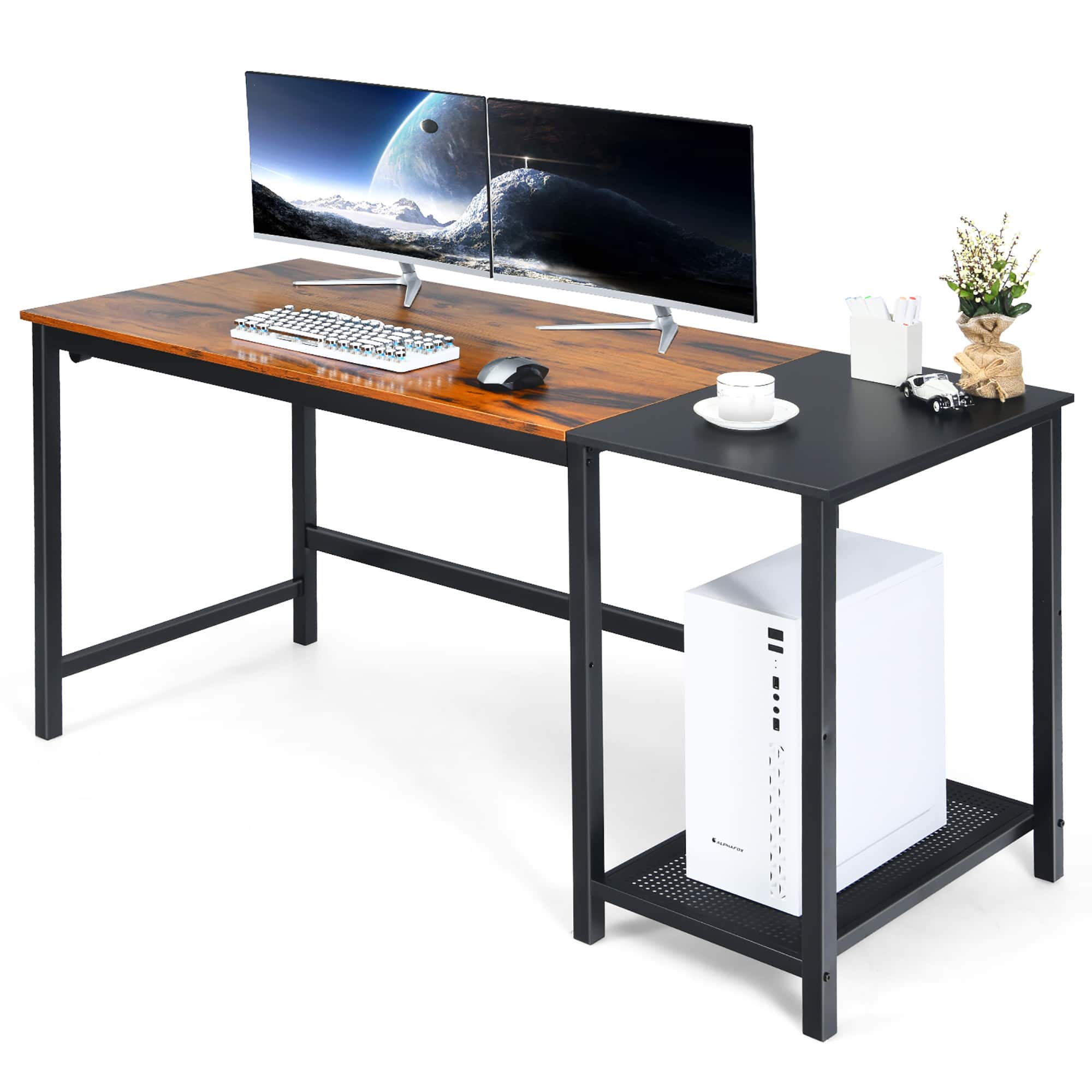 Alt View 18. Costway - Computer Desk with Detachable Shelf - 59" Wide - Rustic Brown.