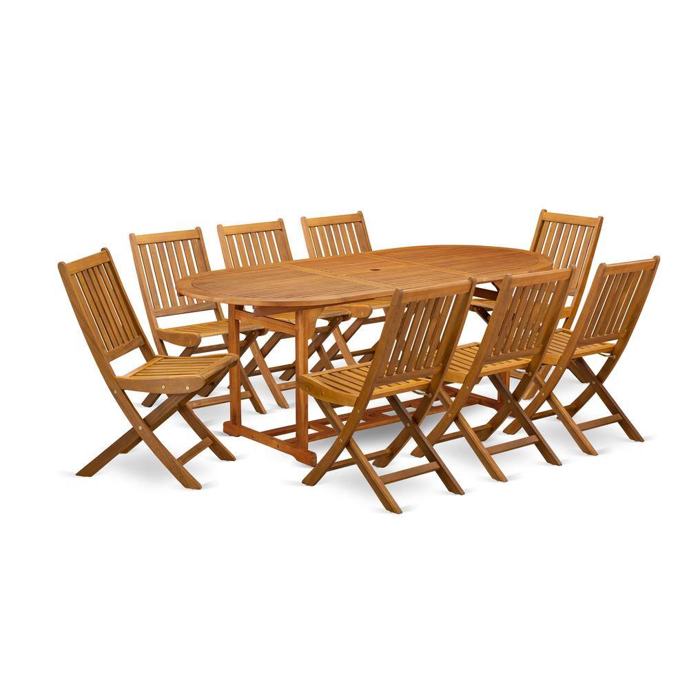 Front. East West Furniture - East West Furniture BSDK9CWNA 9-Piece Patio Set- 8 Modern Chairs Slatted Back and Outdoor Coffee Table and Round Top - Natural Oil.