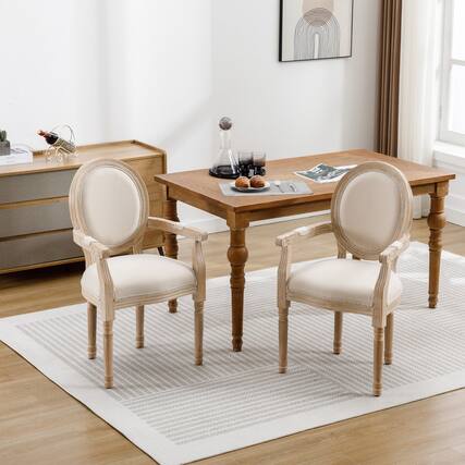Front. Boyel Living - Cream French Style Solid Wood Dining Armchair Set of 2 - Beige.