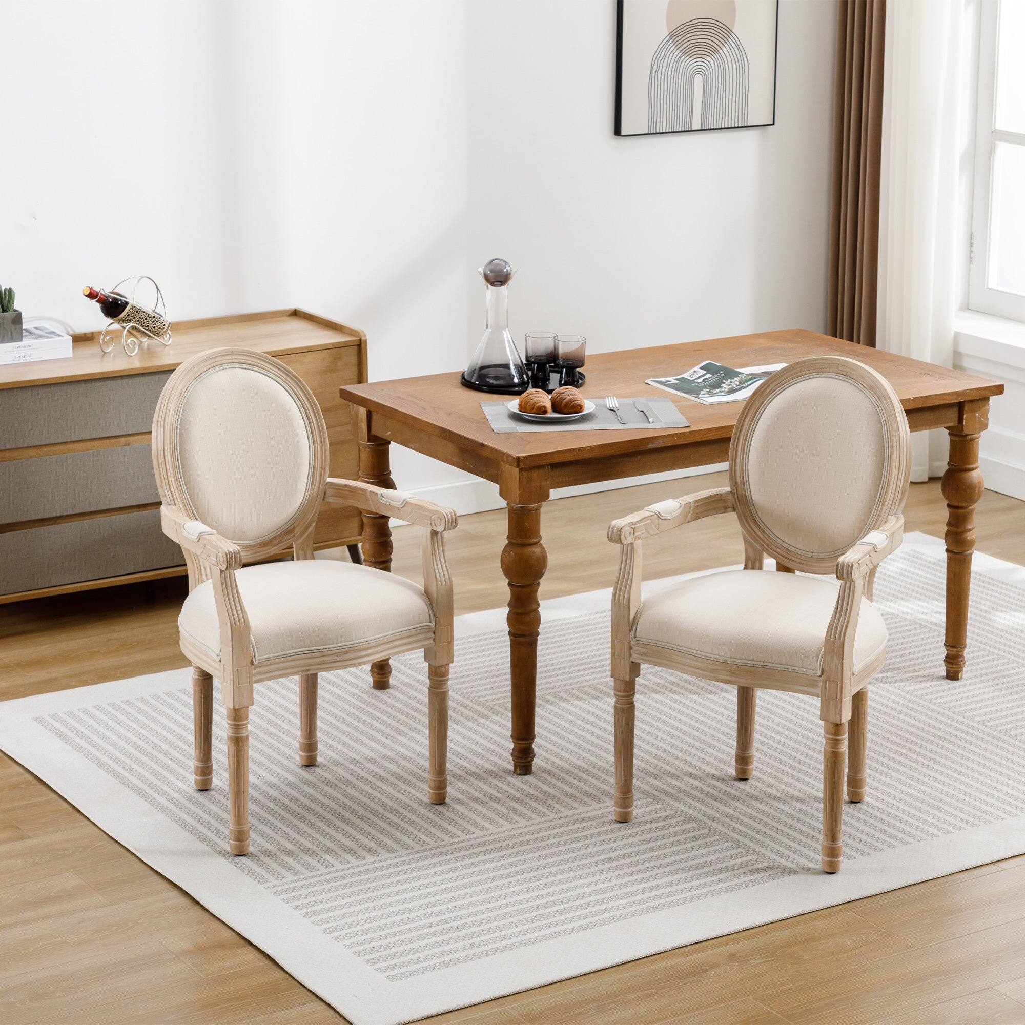 Front. Boyel Living - Cream French Style Solid Wood Dining Armchair Set of 2 - Beige.
