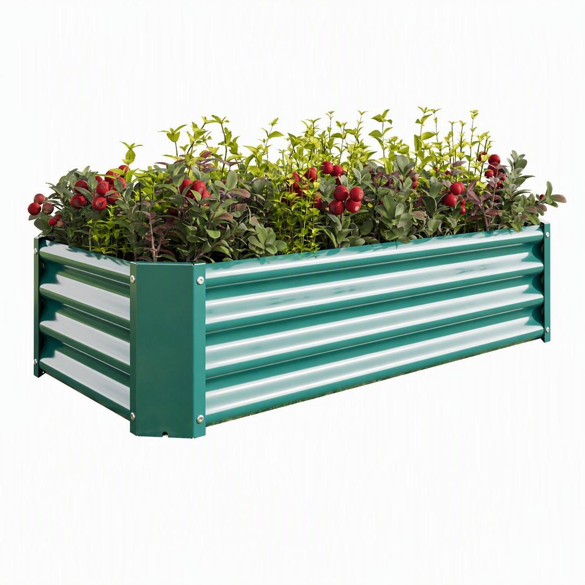 Front. RYHNUYNE - Raised Garden Bed 4x2x1 ft Galvanized Metal Rectangle Planter for Vegetables Flowers Herbs with Open Bottom - Green.