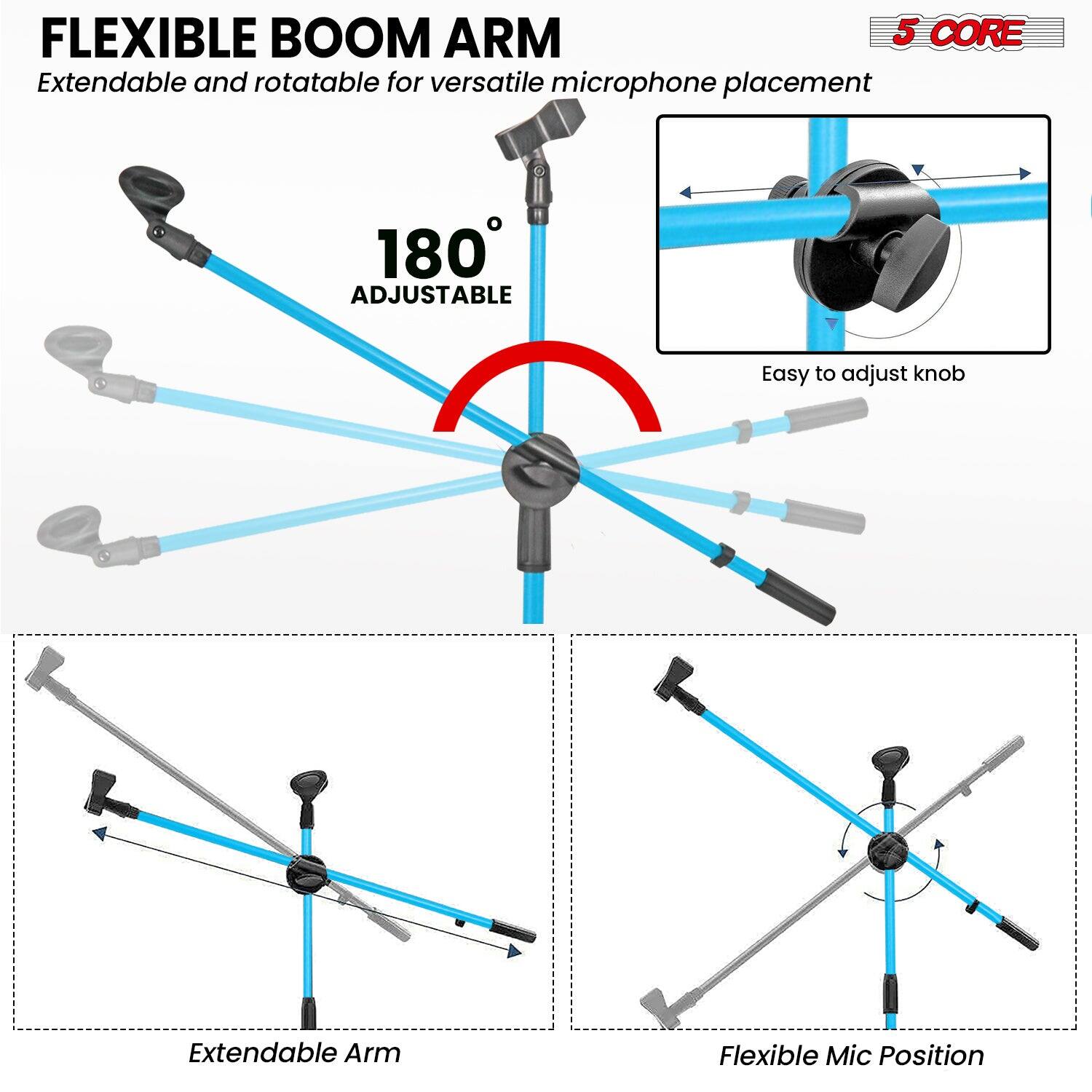 FLEXIBLE BOOM ARM 5 CORE Extendable and rotatable for versatile microphone placement 180° ADJUSTABLE Easy to adjust knob Extendable Arm Flexible Mic Position