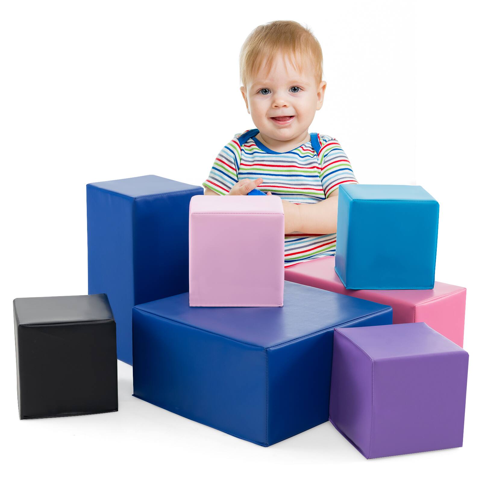 Back. SlickBlue - Large 7-Piece Foam Blocks Set for Creative Play for Toddlers - Colorful.