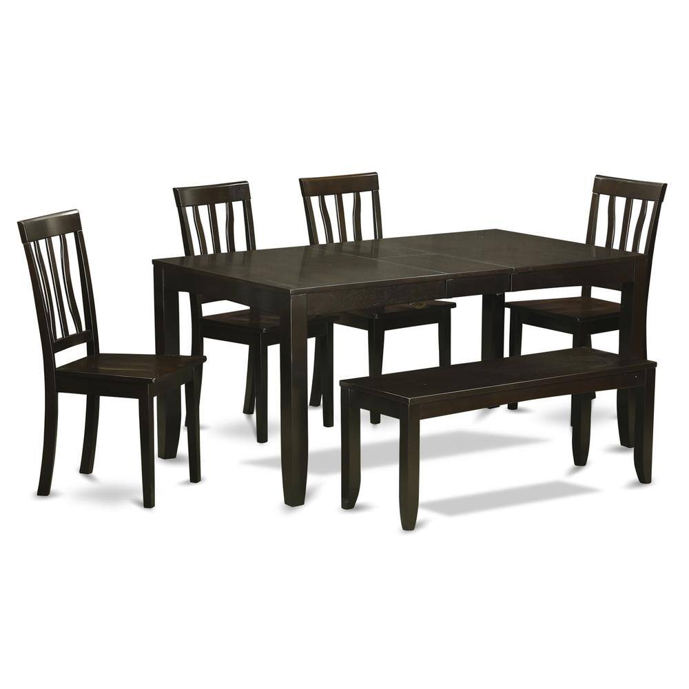 Front. East West Furniture - 6 Pc Kitchen Table with bench-Table with Leaf and 4 Dining Chairs and Bench - Cappuccino.