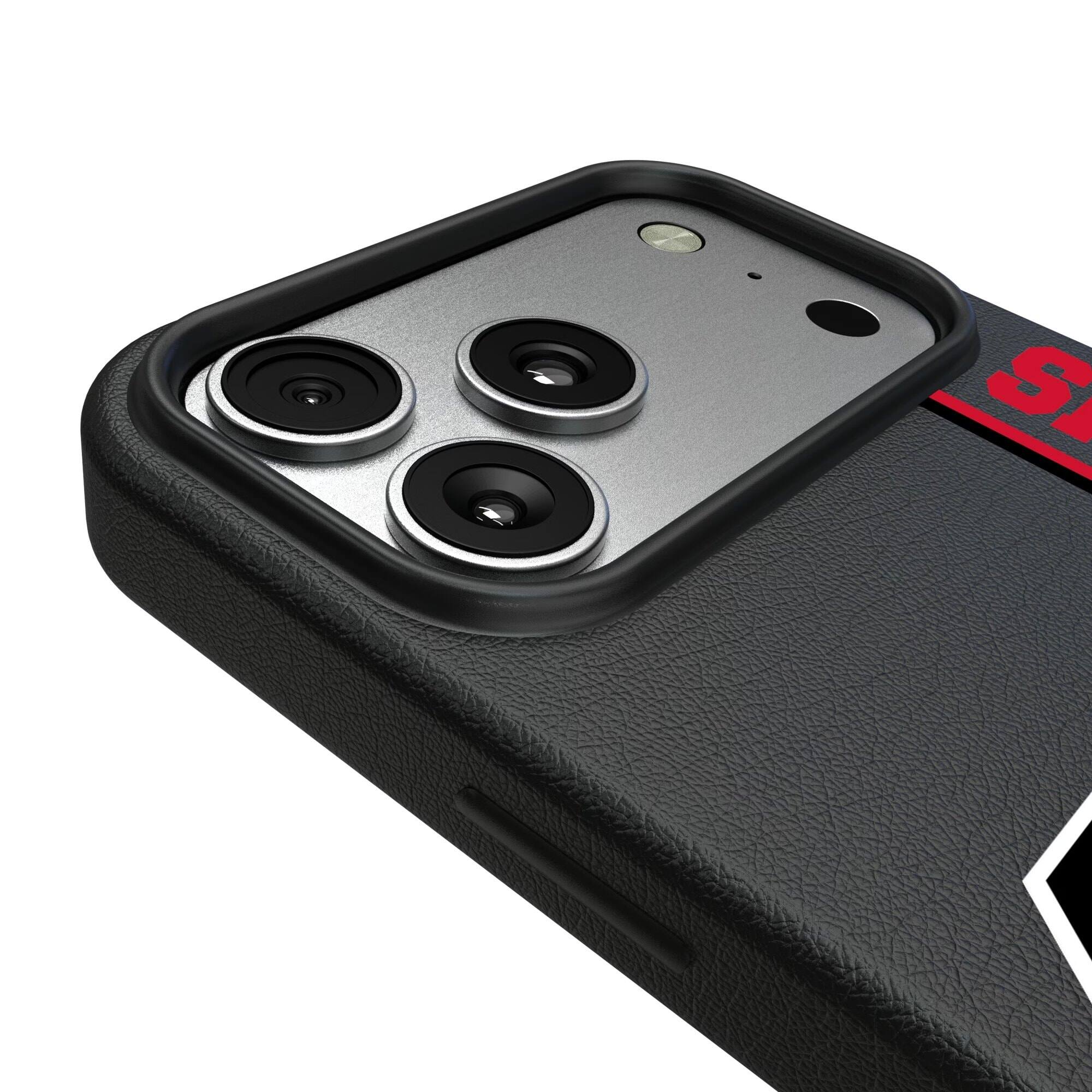 Alt View 2. Keyscaper - Atlanta Falcons Throwback Logo iPhone Magnetic Bump Case - 15 Pro Max - Black.