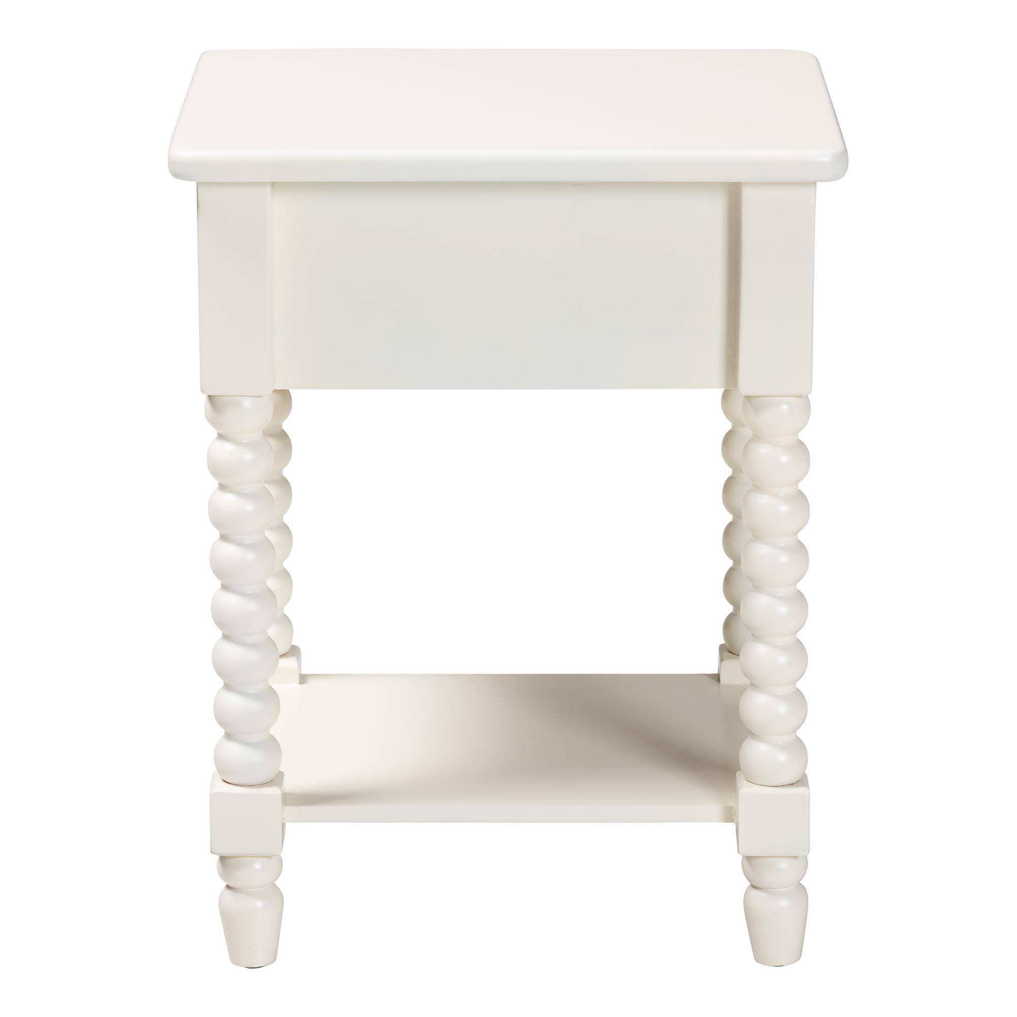 Alt View 1. Baxton Studio - Raynera End Table with Bobbin Legs - 1-Drawer Accent Table with Spindle Turned Legs and Open Shelf - White.