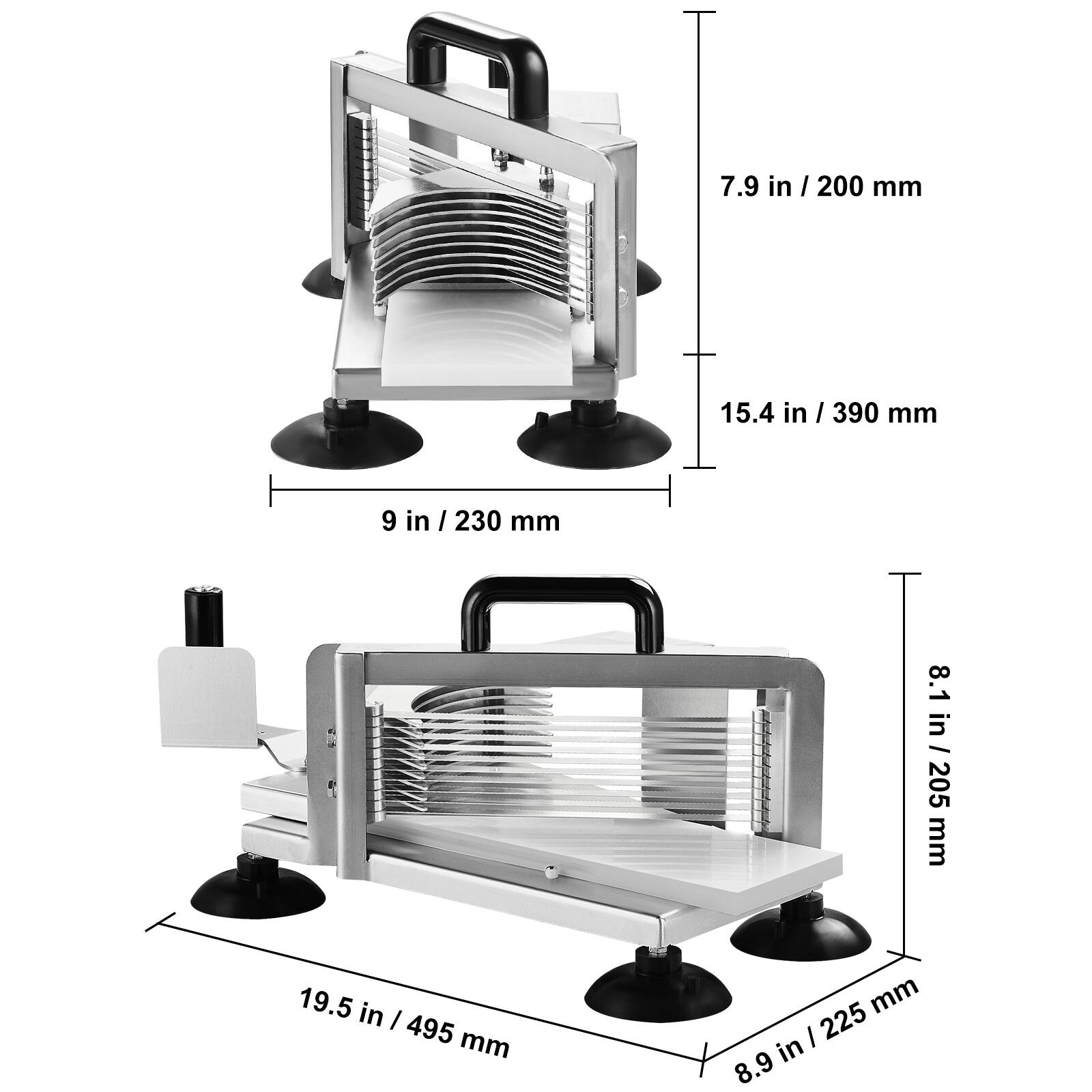 - 7.9 in / 200 mm
- 15.4 in / 390 mm
- 9 in / 230 mm
- 8.1 in / 205 mm
- 19.5 in / 495 mm
- 8.9 in / 225 mm