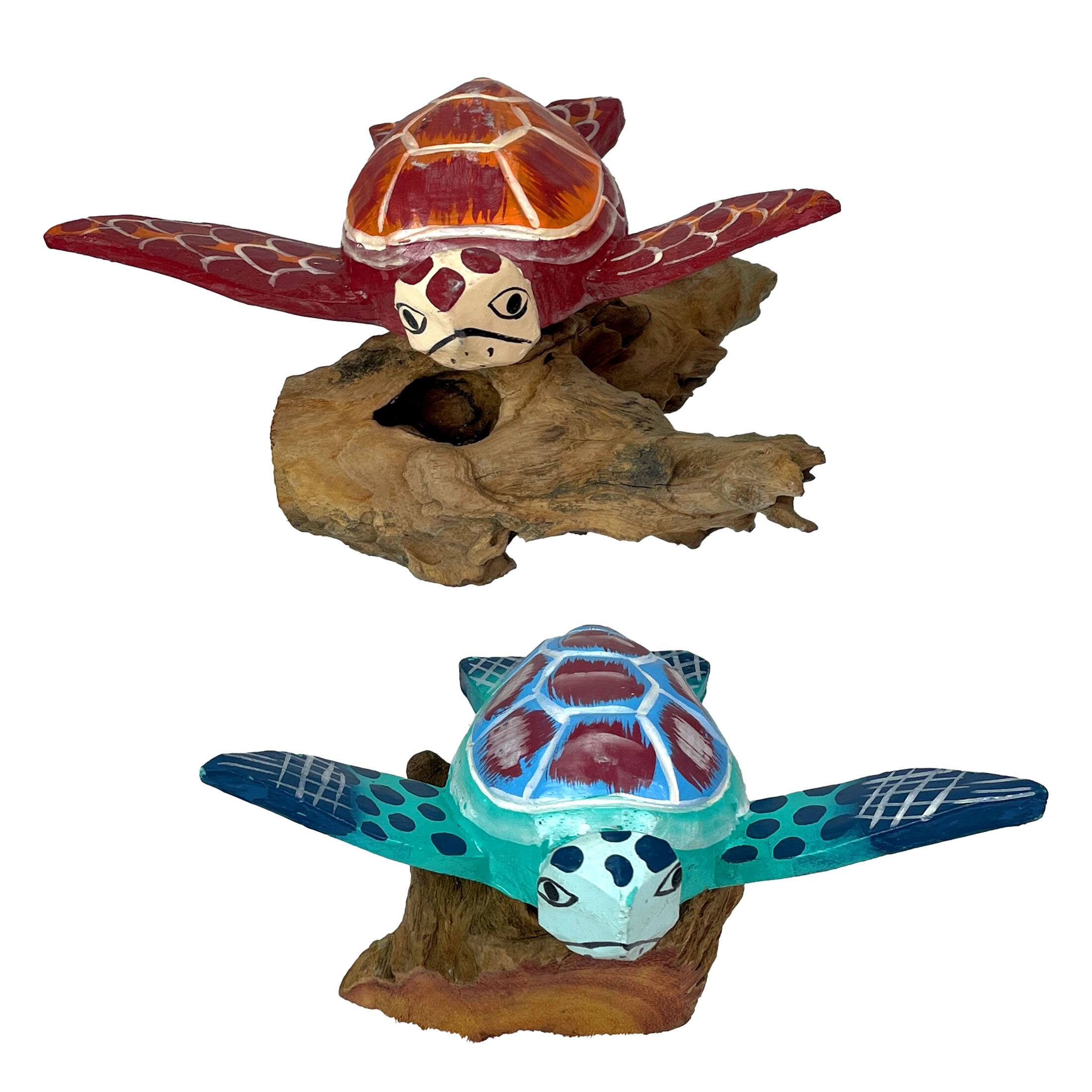Front. Chesapeake Bay - Handcrafted Sea Turtle Sculptures Set of 2, Coastal Wood Art, Ocean Home Decor - Multicolored.