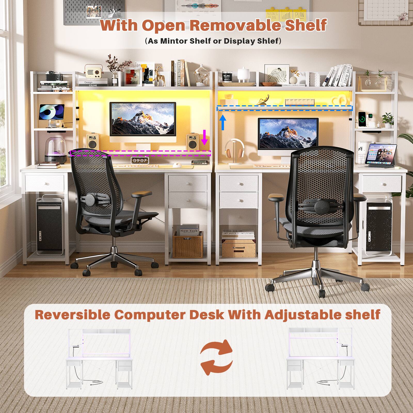 NN PLAN 2N IN With Open Removable Shelf (As Monitor Shelf or Display Shelf) : : 71555 0907 cERIS I ET Reversible Computer Desk With Adjustable Shelf