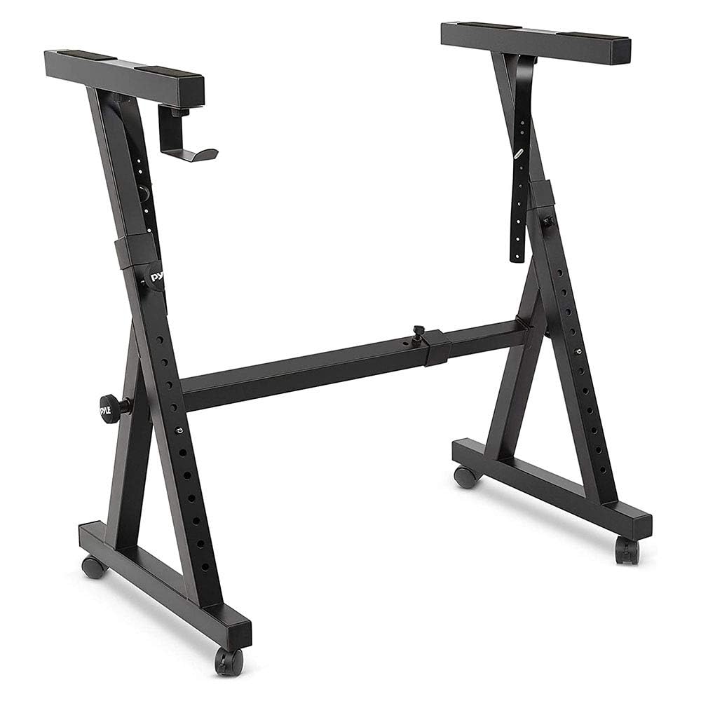 Front. Pyle - Pyle Port Universal Heavy-Duty Z Style Keyboard Stand, Adjustable Height & Width, Locking Wheels - PKST48.