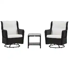 Outsunny - 3 Pieces Wicker Outdoor Bistro Set, Rattan Patio Furniture Set with Glass Coffee Table and Swivel Porch Chairs - Cream White