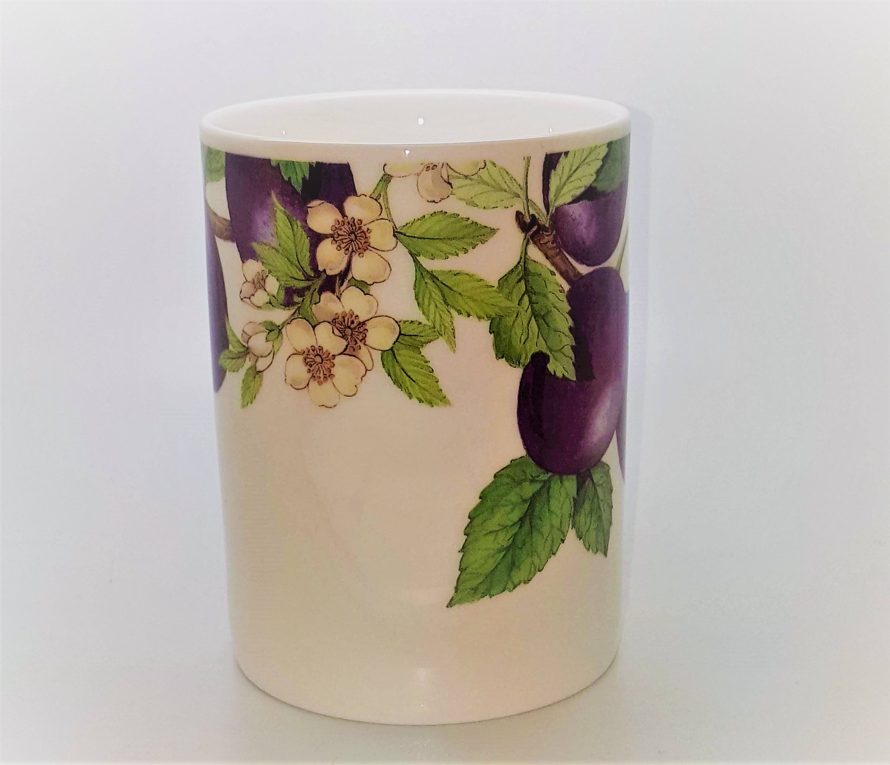Angle. Jiallo - Roy Kirkham LUCY MUG-PLUM  FRUIT TREE, Set of 6, Bone China Ceramic, Made in England - Mutli color.