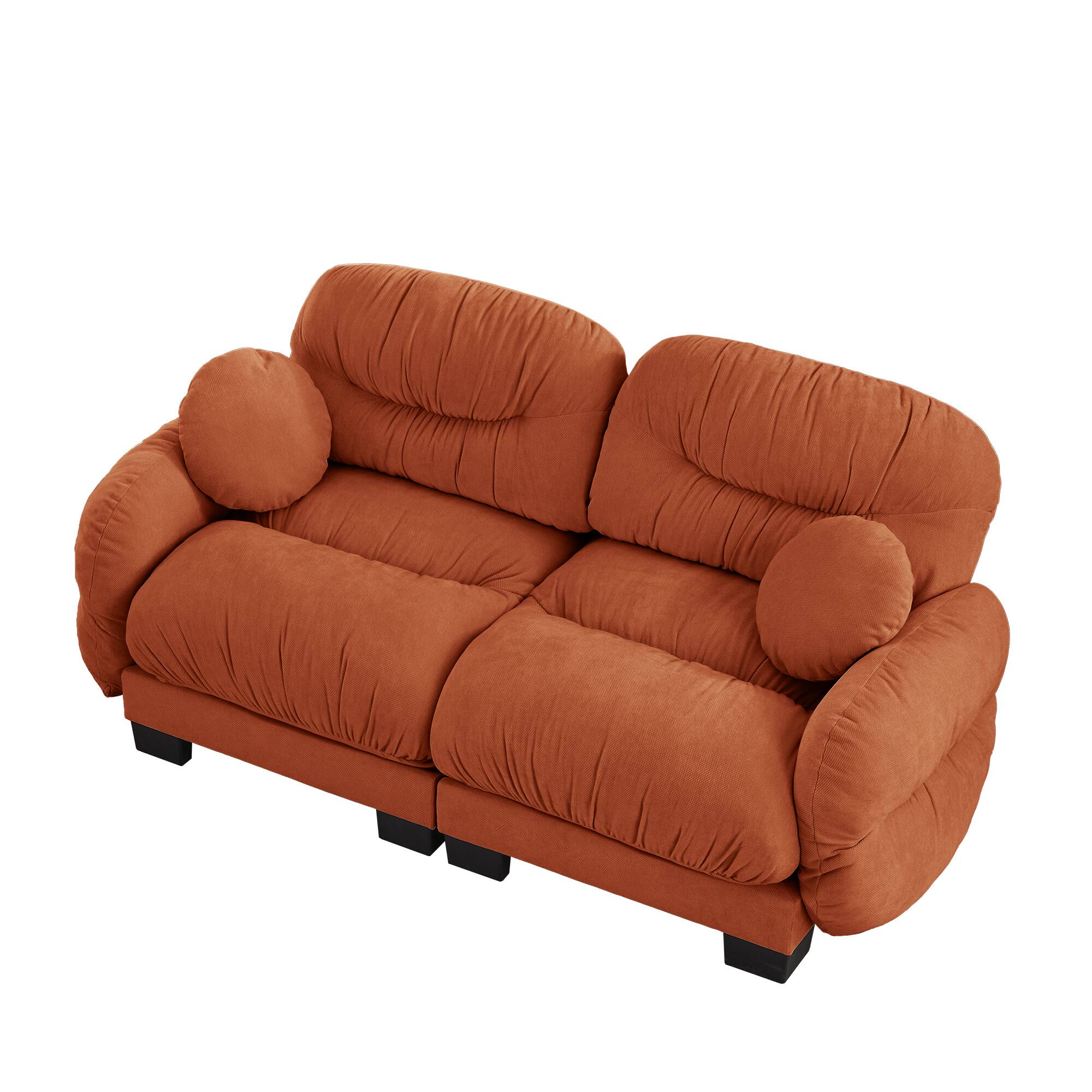 Alt View 2. Anysun - 2-Seater Modular Sofa with Chenille Fabric, High-Density Foam & Curved Armrests, Pleated Design for Living Room - Orange.