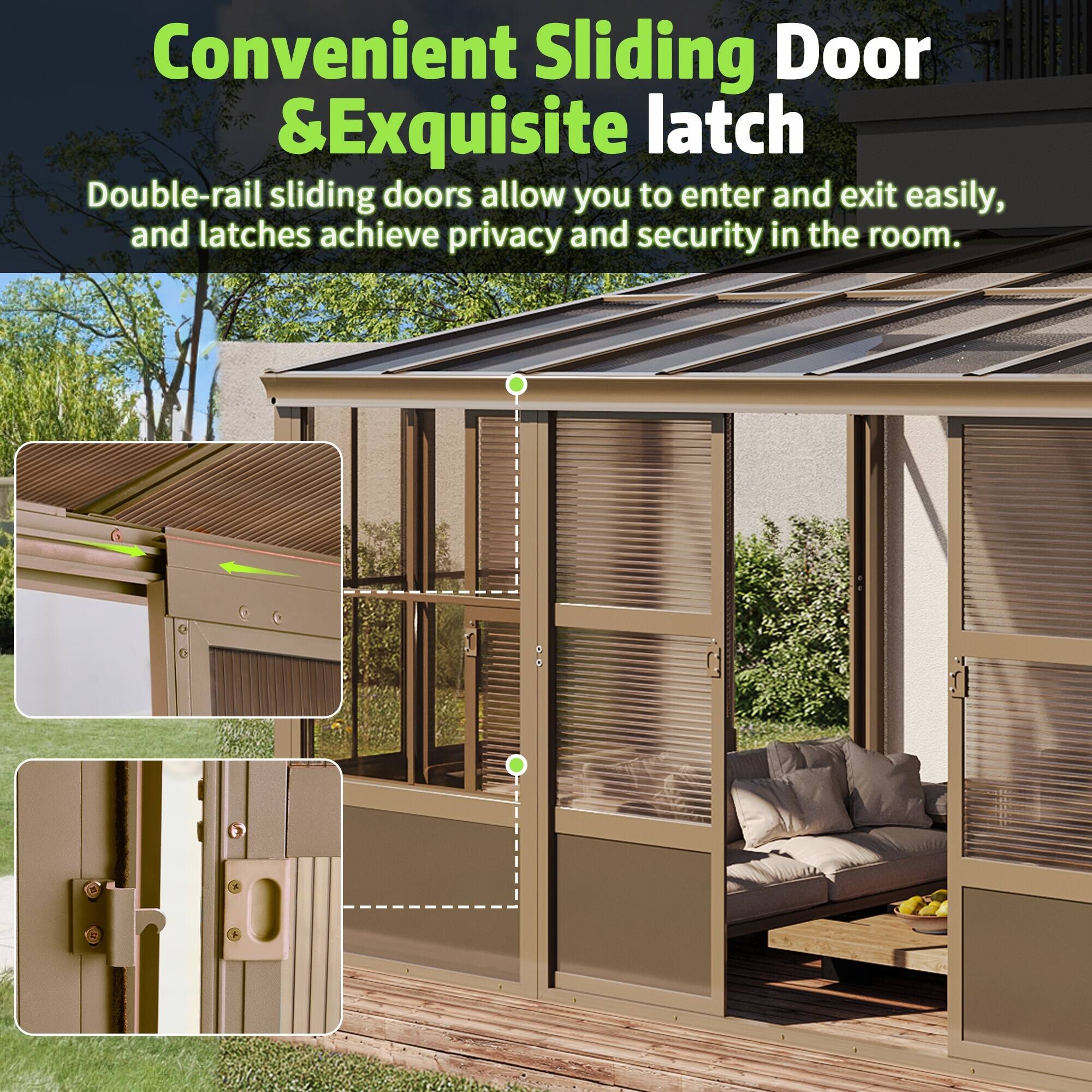 Convenient Sliding Door & Exquisite Latch

Double-rail sliding doors allow you to enter and exit easily, and latches achieve privacy and security in the room.